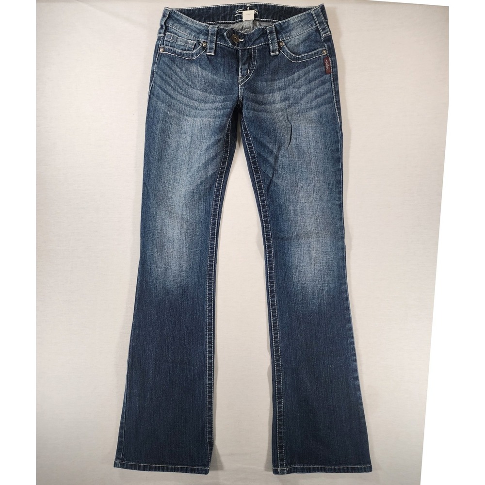 Silver Jeans Tuesday Bootcut Women W29 L35 Blue Low Rise Contrast Stitch LONG